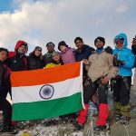 Vicky Smith at the Himalayan peak with her team