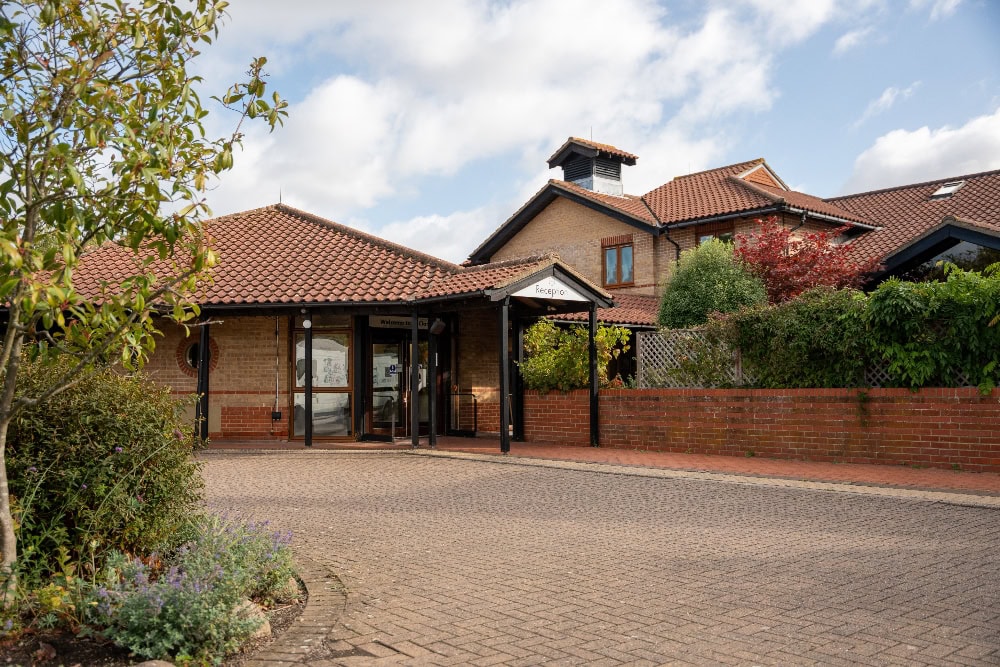 The main entrance to the St Clare Hospice building