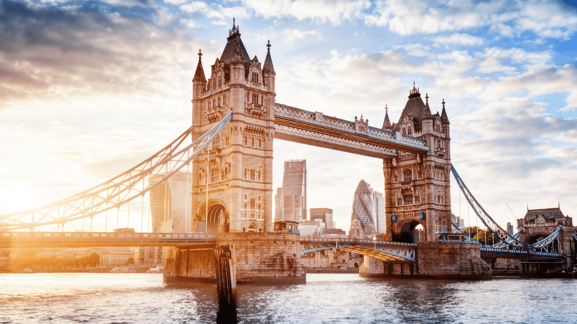 Photo of Tower Bridge at sunset.